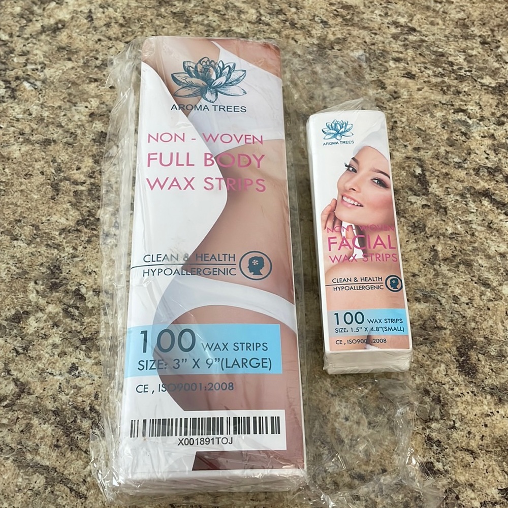 Aroma Trees (100ct) Non Woven Full Body Wax Strips & (100ct) Facial Strips. NEW!